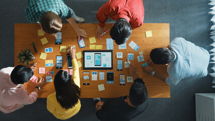Wall Mural - top view of developer team working together to write idea about ux ui design on whiteboard. smart pr