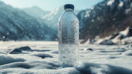 Wall Mural - water bottle on snowy ground