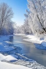 Wall Mural - River in Snowy Forest