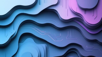 Poster - Futuristic layered paper art background showcasing abstract digital circuits and data flows in cool tones Generative AI