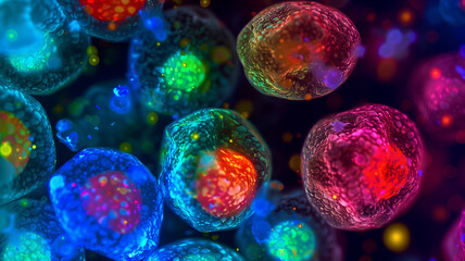 Poster - This Vivid colors depict stem cells, highlighting their importance in regenerative medicine and therapy.