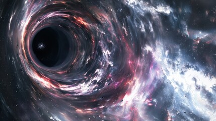 Abstract black hole with a glowing event horizon, Abstract black hole in the cosmos with a supernova explosion.