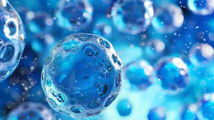 Poster - This Stem cells are depicted showcasing their regenerative capabilities in a vibrant blue environment.