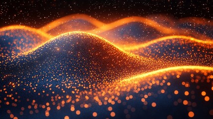 Wave of flowing dots, abstract particle technology background, hi-tech design ideal for brochures, banners, and flyers