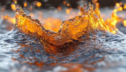 Fiery liquid splash with bokeh background.