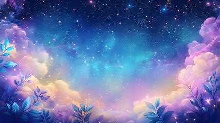 Wall Mural - beautiful fantasy starry night sky blue and purple colorful galaxy and aurora 4k wallpaper. cosmic w