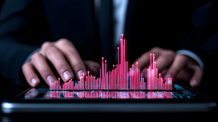 Business Professional Analyzing Digital Data Trends on Tablet Device