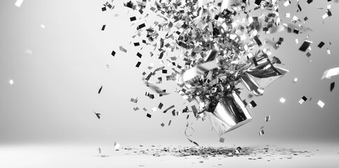 Wall Mural - silver confetti glitter and dust rain down on a transparent background. reflective, sparkling dust f