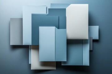 Poster - Professional paper art background with geometric shapes in muted blue and gray tones for elegant document presentation Generative AI