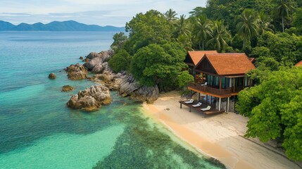 Wall Mural - tropical island beach view with a house
