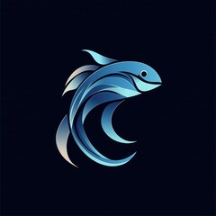 Aufkleber - Creative abstract fish logo featuring wave patterns in cool blue tones for minimalist aquatic representation Generative AI