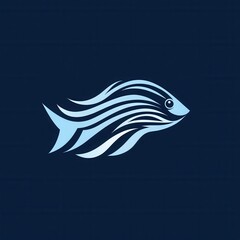 Aufkleber - Minimalist fish logo design featuring wave patterns in cool blue tones for aquatic themed branding Generative AI