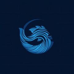 Aufkleber - Abstract fish logo featuring wave patterns in cool blue tones for a minimalist aquatic theme design Generative AI