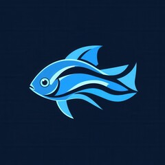 Poster - Modern abstract fish logo featuring wave patterns in cool blue tones with minimalist aquatic design elements Generative AI