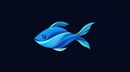 Aufkleber - Minimalist abstract fish logo showcasing wave patterns in cool blue tones for aquatic themed designs Generative AI
