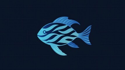 Leinwandbilder - Minimalist abstract fish logo with wave patterns in cool blue tones for aquatic themes and brand identity Generative AI