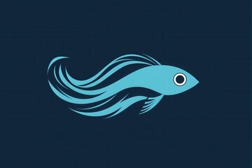 Aufkleber - Minimalist fish logo featuring wave patterns in cool blue tones represents aquatic themes and design elegance Generative AI