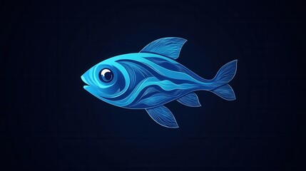 Aufkleber - Stylish abstract fish logo design featuring smooth wave patterns and cool blue tones for aquatic themed projects Generative AI