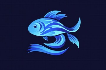 Aufkleber - Stylish abstract fish logo featuring wave patterns in cool blue tones for a minimalist aquatic theme Generative AI