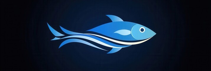 Aufkleber - Minimalist fish logo featuring wave patterns and aquatic theme in cool blue tones for branding and design purposes Generative AI