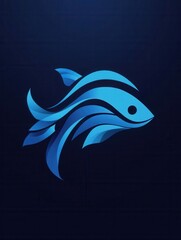 Aufkleber - Minimalist fish logo design with wave patterns and cool blue tones for aquatic themes Generative AI