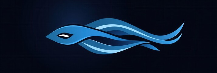 Aufkleber - Minimalist abstract fish logo featuring cool blue tones and wave patterns for aquatic theme design Generative AI
