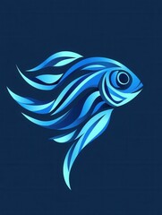 Leinwandbilder - Abstract fish logo featuring wave patterns in cool blue tones for a minimalistic aquatic theme Generative AI