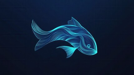 Aufkleber - Minimalist fish design featuring cool blue tones and wave patterns in an aquatic theme Generative AI