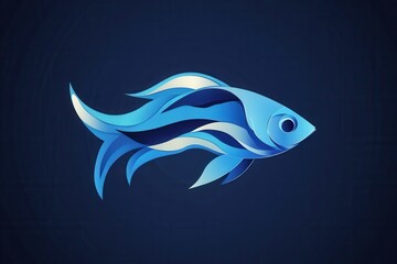 Leinwandbilder - Minimalist aquatic logo featuring abstract fish design with wave patterns in cool blue tones Generative AI