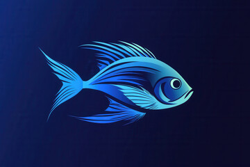 Leinwandbilder - Abstract fish logo with wave patterns in minimalist design featuring cool blue tones for aquatic themes Generative AI