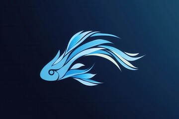 Leinwandbilder - Minimalist abstract fish logo with cool blue tones and wave patterns in an aquatic theme for modern design projects Generative AI