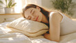© ЮРИЙ ПОЗДНИКОВ - Young woman sleeping peacefully on orthopedic pillow in sunlight bedroom
