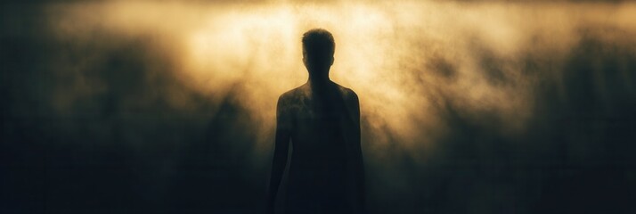 Fototapete - Mysterious silhouette emerges from blurred shadows in a dark toned abstract environment conveying fear and unease Generative AI