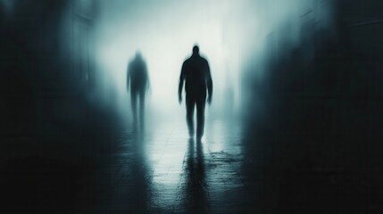 Aufkleber - Eerie silhouettes emerge from shadows in dark, blurred surroundings, evoking a sense of fear and mystery Generative AI