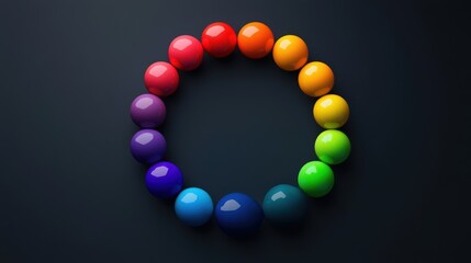 Wall Mural - vibrant colorful spheres arranged in a circular pattern on black