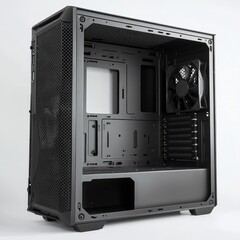 Poster - Black Computer Case Interior: Ready for Motherboard, GPU, and Cooling System Build Installation