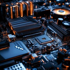 Aufkleber - Detailed Motherboard Close-Up: A Deep Dive into Computer Hardware and Circuitry with a Focus on Cooling and Components