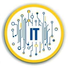 Leinwandbilder - IT Connection: Abstract Network Design with Blue Circuits and Yellow Accents on a White Background