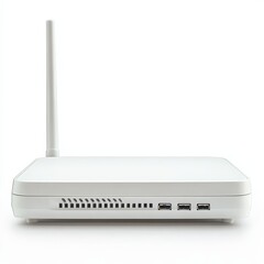 Aufkleber - Modern White Wireless Router with Antenna and USB Ports: Minimalist Design for Home or Office Connectivity