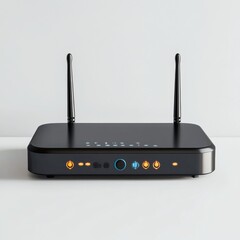 Poster - Sleek Black Wireless Router with Dual Antennas, Providing High-Speed Internet Connection and Modern Design for Home or Office Network