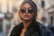 © Maxim Borbut - A fashionable woman is posing in a luxurious fur coat and sunglasses in Venice, Italy, highlighting winter fashion and elegance