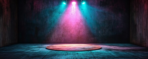 Wall Mural - a vibrant laser show featuring neon green, blue, and pink beams shooting upward into the darkness of