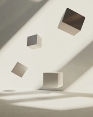 Wall Mural - floating cubes in minimalistic space with soft light shadows