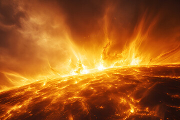 Wall Mural - A wide shot of the surface of the Sun with intense