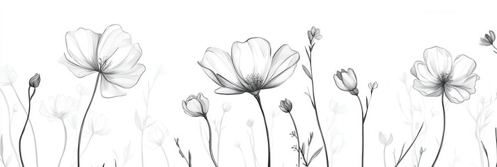 Aufkleber - Delicate botanical line art showcasing minimalist floral elegance on a white background for modern decor inspiration