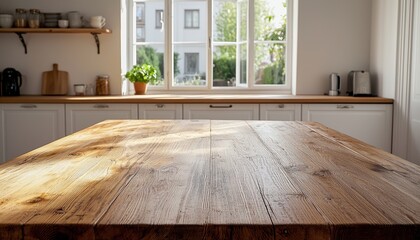 Aufkleber - Empty wooden table illuminating scandinavian kitchen design