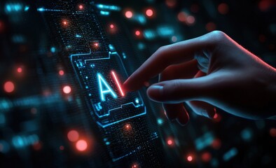Aufkleber - Hand touching ai icon on interactive display with glowing data points