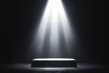 Aufkleber - Spotlights illuminating empty stage with platform in dark room