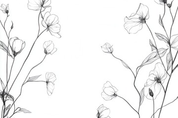 Aufkleber - Delicate botanical line art evokes minimalist elegance with a modern floral pattern set against a white background Generative AI