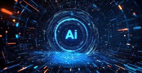 Aufkleber - Futuristic digital circle glowing with ai symbol in center